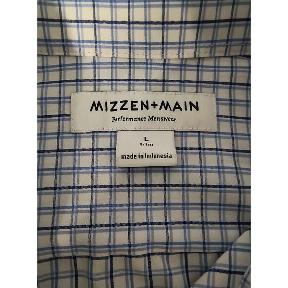 Mizzen+Main Performance Shirt Men’s Sz L Trim Blue Check Stretch No Tuck - Picture 2 of 13